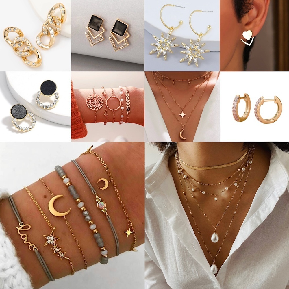 NWT - Celestial Gold Jewellery Kit – Bracelets, Earrings & Layered Necklace